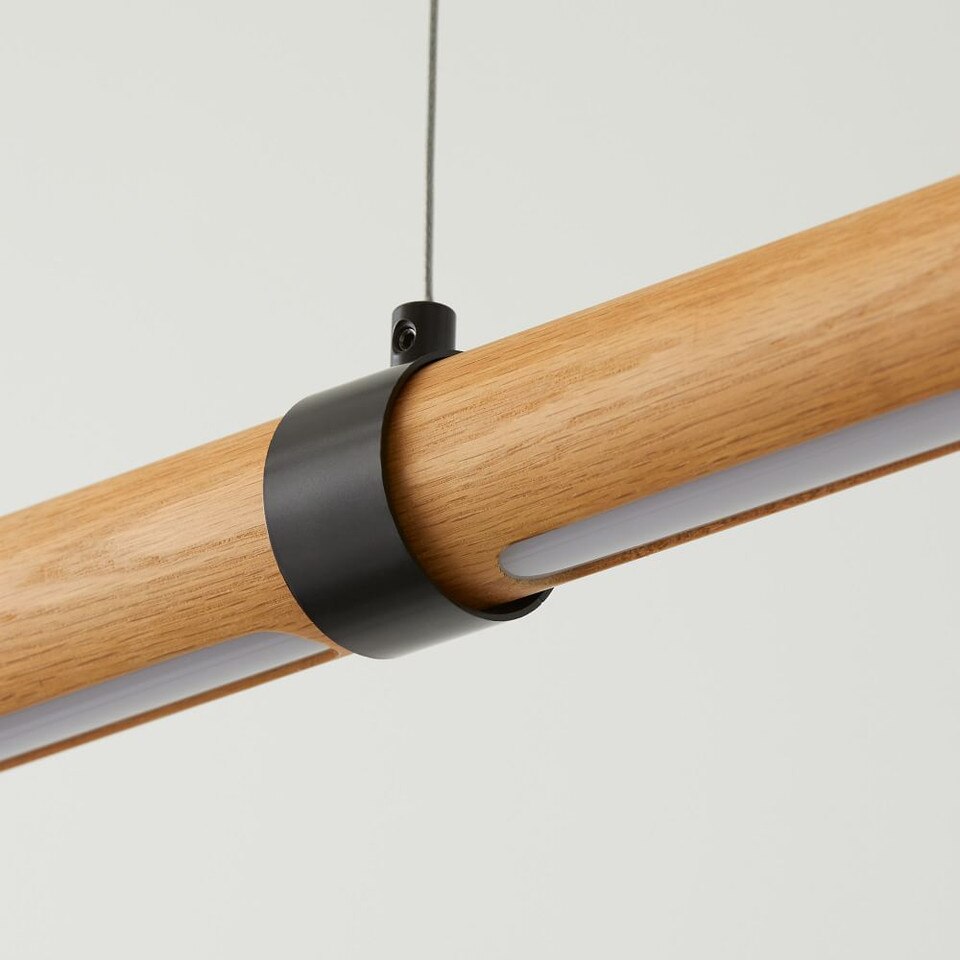 Y'INSP 47" Wooden Linear Pendant Light, LED Wood Chandelier Dimmable, Height Adjustable Dining Room Light, 35W Walnut Color Linear Chandelier For Kitchen Island Living Room